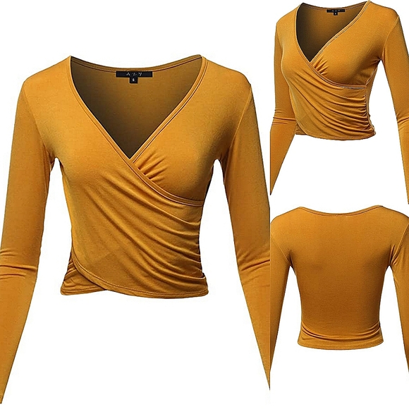 Lock & Love Tops - 💎Lock & Love Yellow Long-Sleeve Womens Wrap Blouse💎